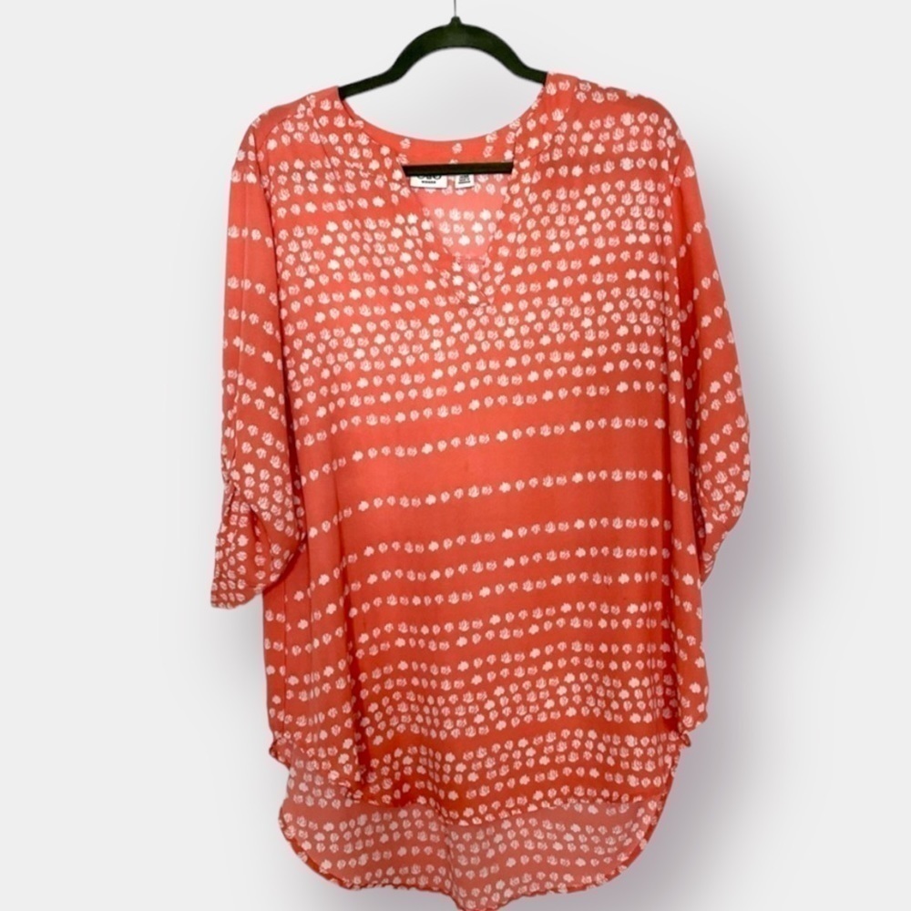 Cato Peach Pink Salmon Coral White Women's Button Down Blouse Size 14W …